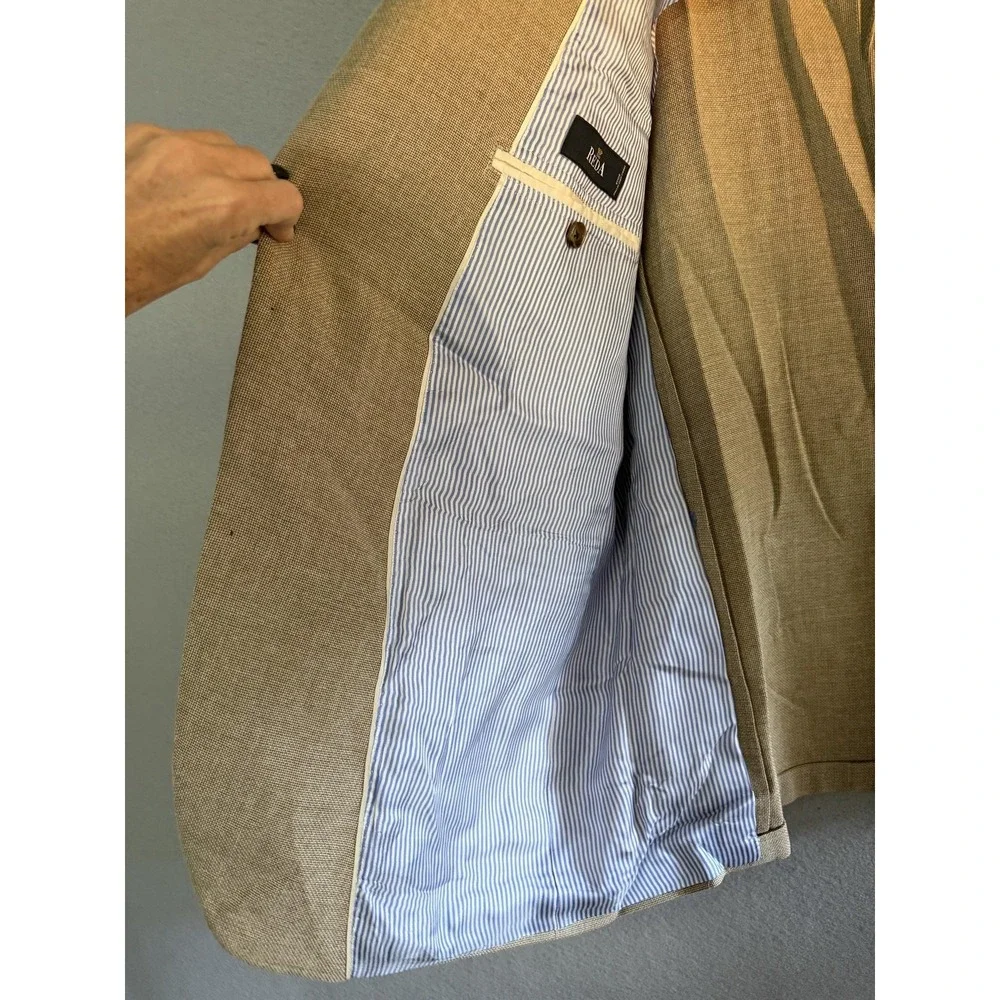 Brooks Brothers 1818 Madison Blazer Sport Coat Mens 46R Beige Wool Reda Jacket